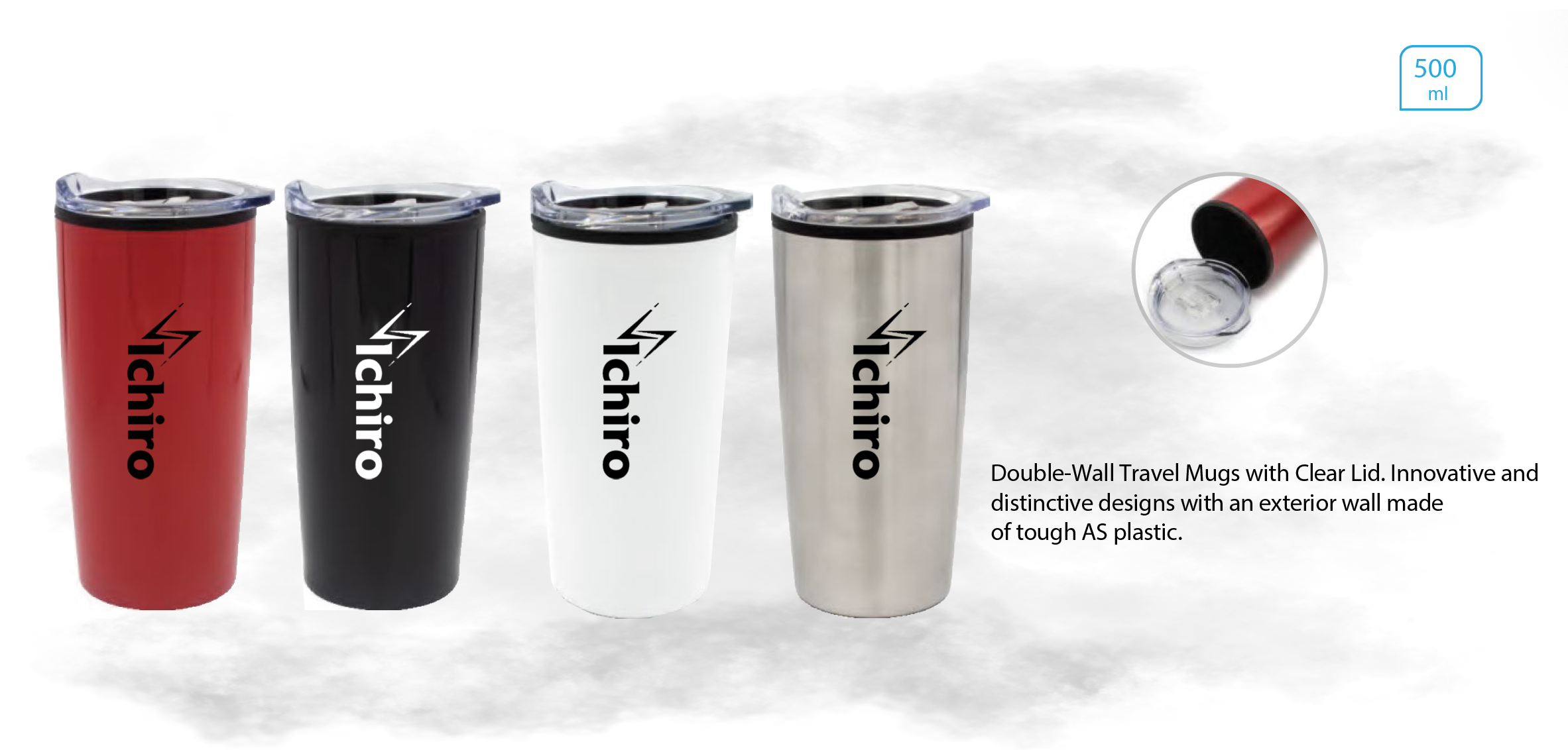 DOUBLE WALL TRAVEL MUG WITH CLEAR LID